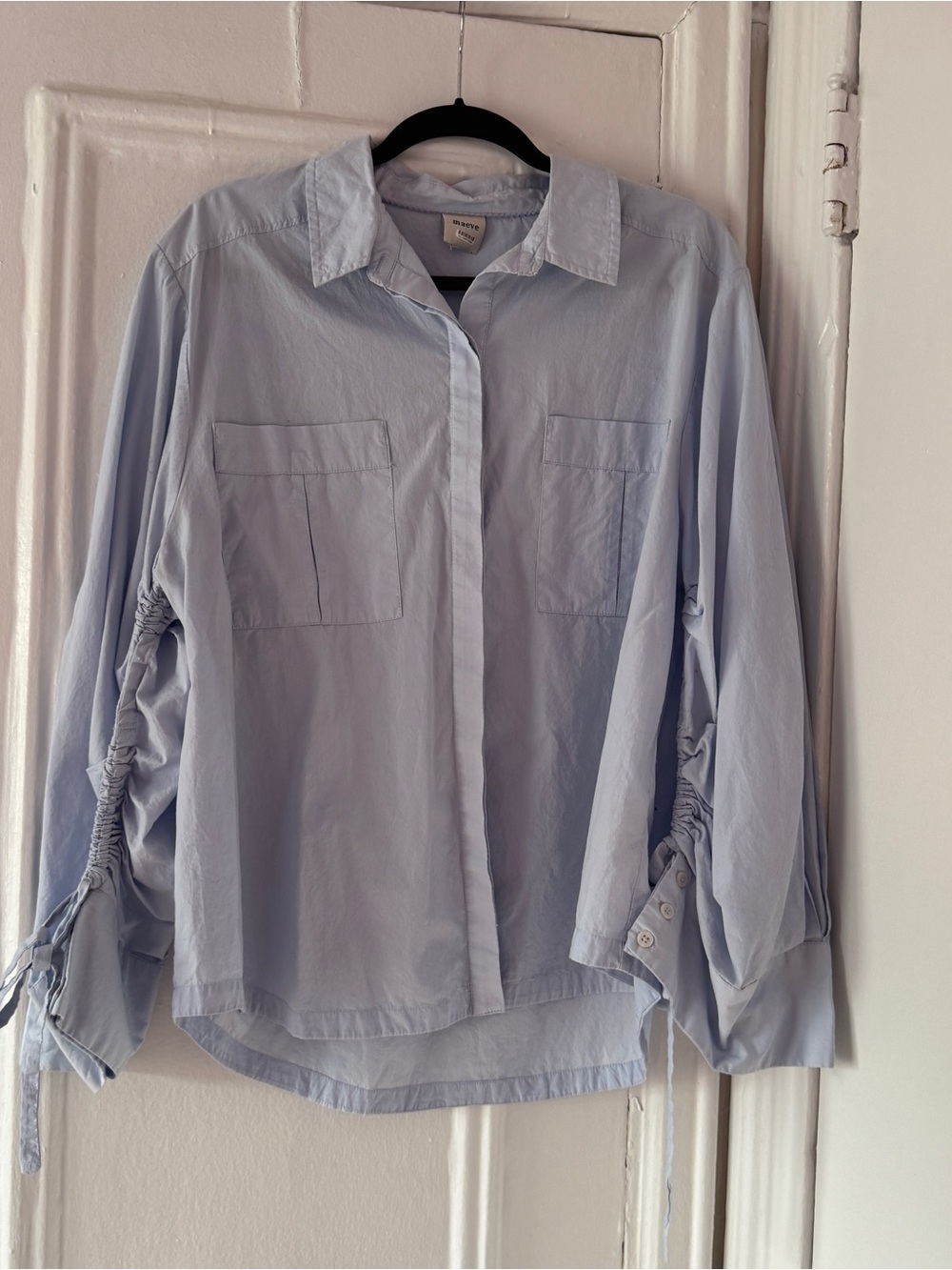 Anthropologie Light Blue Button-Down Shirt with Tie Up Sleeves